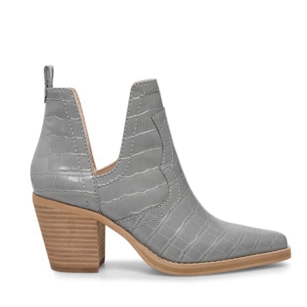 Steve Madden Croc-Embossed Gray Ankle Boots